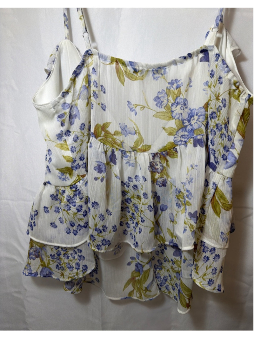 LOVE TREE Floral Ruffle Crop Camisole Tank L Sheer Festival Coquette Soft Girl - Picture 4 of 6